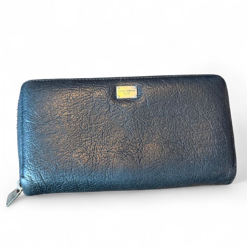 Dolce & Gabbana Black Leather Zip Around Long Wallet Italy D&G Read Description